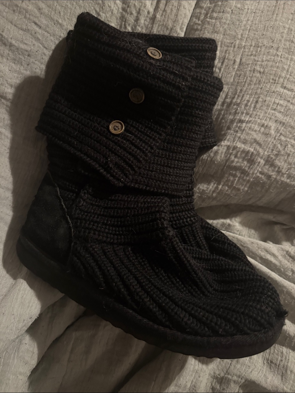 UGG Black Knit Button Winter Boots